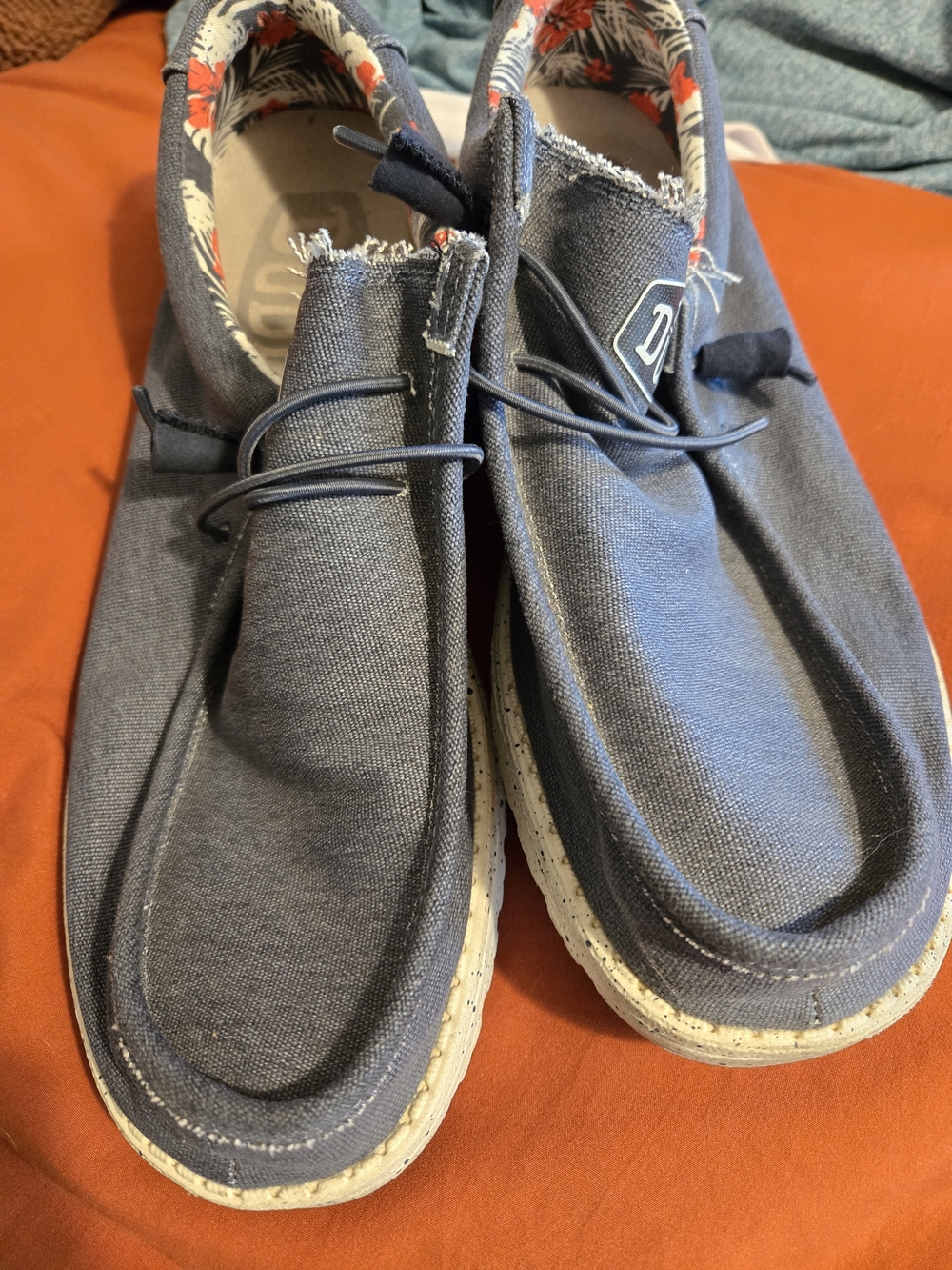 Hey Dude Men's Navy Canvas Slip-Ons with Floral Lining